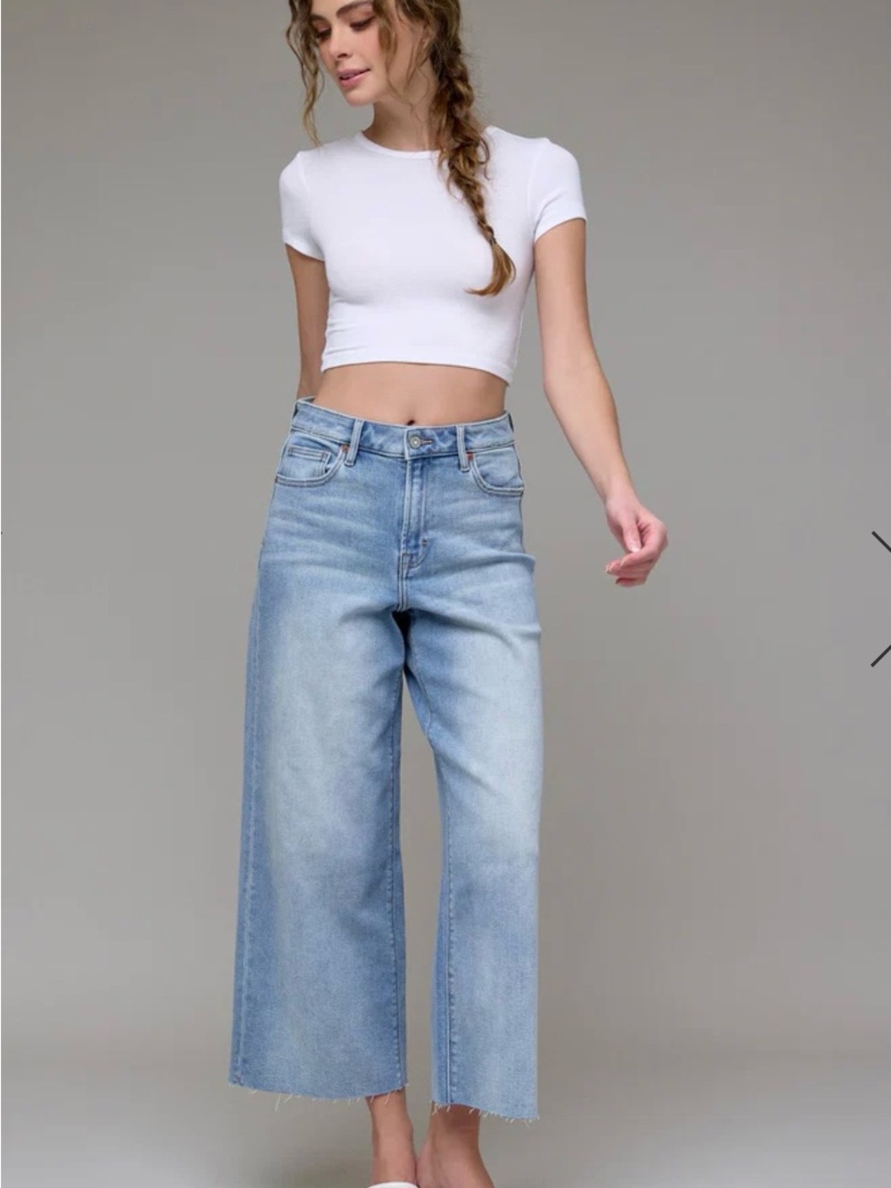 High-Rise Light Blue Cropped Wide-Leg Jeans for Women
